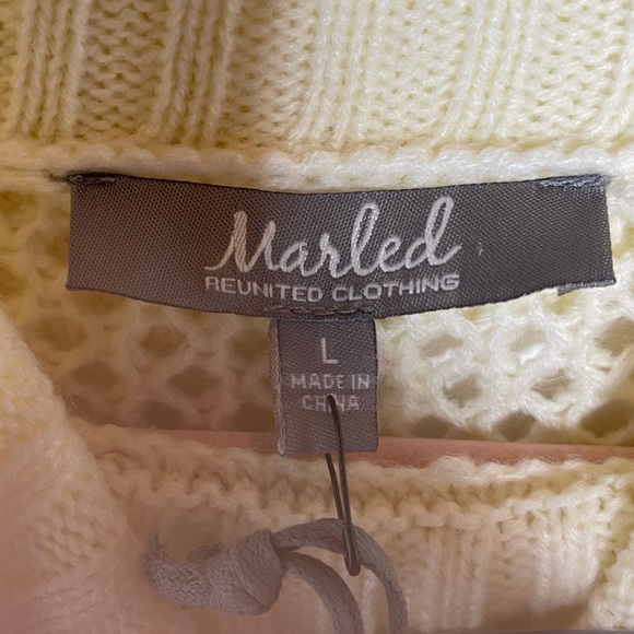MARLED Cream Open Knit Turtleneck Sweater with Bell Sleeved L NWT - Picture 9 of 11